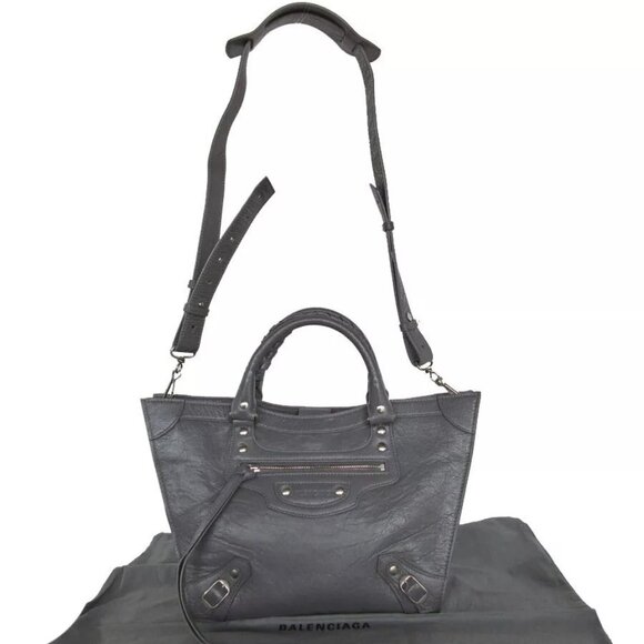 Auth BALENCIAGA Neo Classic M Handbag Shoulder Bag gray leather - Picture 1 of 15
